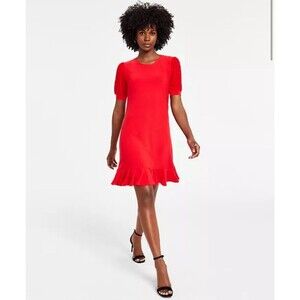 CeCe Women's Mixed-Media Puffed Clip Dot Sleeve Dress XS